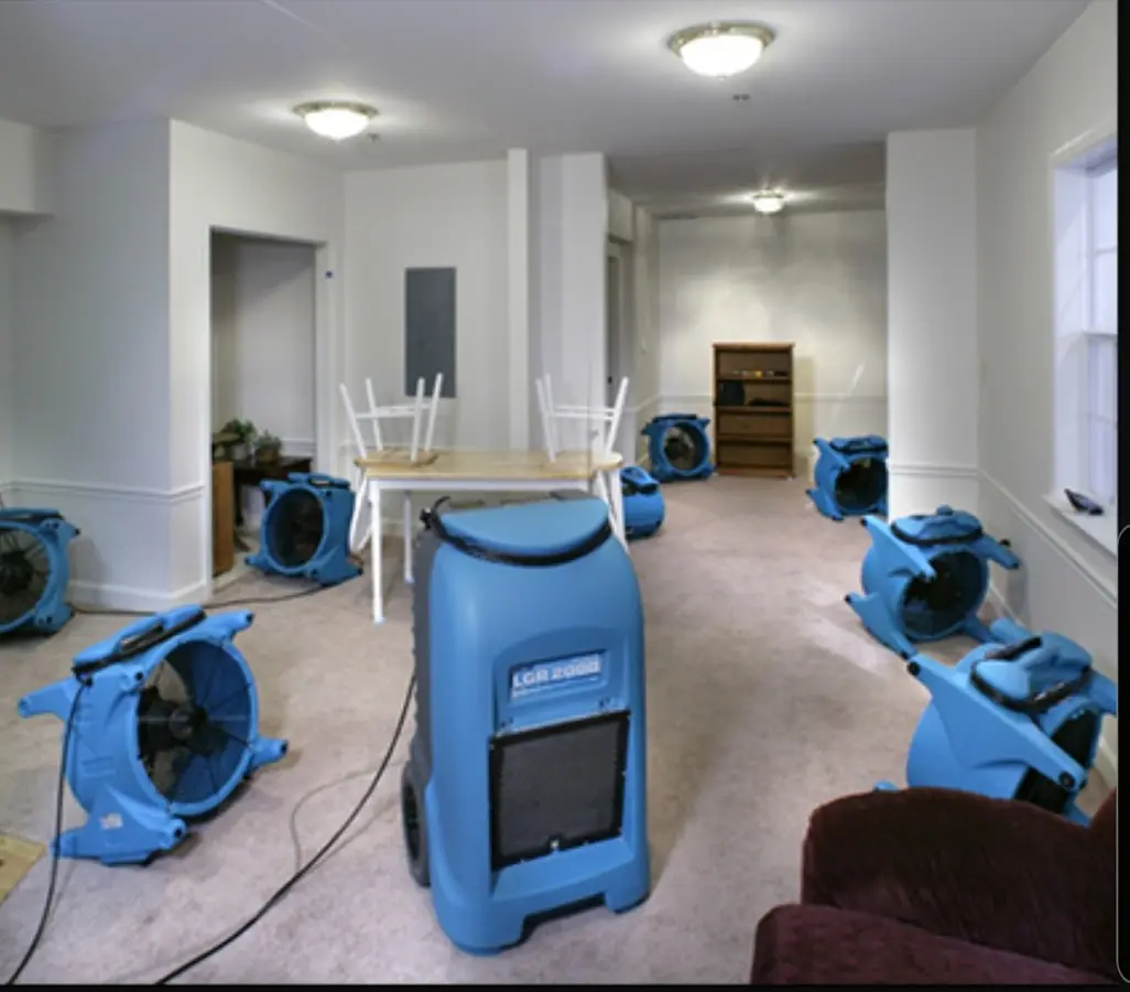Air movers and dehumidifier setup for Water Damage Restoration in West Hollywood
